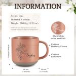 EnvoGif Personalized Coffee Mug, Custom Ceramic Mugs with Birth Flower and Name, Customized Tea Cup for Men & Women Birthday Anniversary Wedding Christmas (Leather Pink)