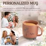 EnvoGif Personalized Coffee Mug, Custom Ceramic Mugs with Birth Flower and Name, Customized Tea Cup for Men & Women Birthday Anniversary Wedding Christmas (Leather Pink)