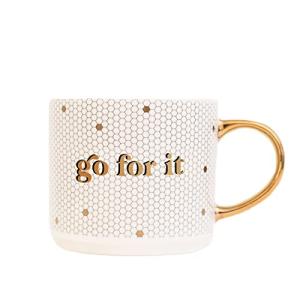 Sweet Water Decor Go For It Tile Coffee Mugs | Novelty Coffee Mugs | 17oz Gold Handle Coffee Cup | Cute Coffee Mug | Motivational Gifts