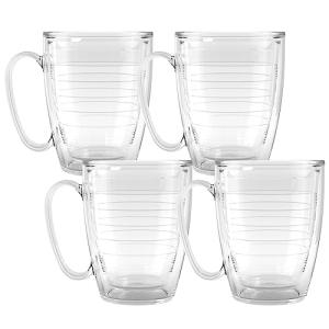 Tervis 16oz Clear Insulated Mug Collection - 4pk, Keeps Drinks Cold & Hot, Made in USA, BPA-free, Transparent, Reusable Coffee Cup