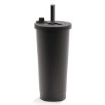 Dodoko 25oz Stainless Steel Reusable Boba Cup and Smoothie Tumbler Vacuum Insulated | Travel Friendly and Leakproof with Wide Collapsible SS Straw (Black)