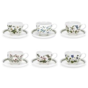 Portmeirion Botanic Garden 7oz Teacup & Saucer (Set of 4) - Poppy Motif, Earthenware Tea Set, Chip-Resistant Glaze - Dishwasher, Microwave, Freezer, Warm Oven Safe - Floral Afternoon Tea Drinkware