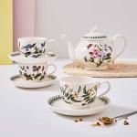 Portmeirion Botanic Garden 7oz Teacup & Saucer (Set of 4) - Poppy Motif, Earthenware Tea Set, Chip-Resistant Glaze - Dishwasher, Microwave, Freezer, Warm Oven Safe - Floral Afternoon Tea Drinkware