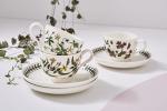 Portmeirion Botanic Garden 7oz Teacup & Saucer (Set of 4) - Poppy Motif, Earthenware Tea Set, Chip-Resistant Glaze - Dishwasher, Microwave, Freezer, Warm Oven Safe - Floral Afternoon Tea Drinkware