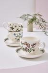 Portmeirion Botanic Garden 7oz Teacup & Saucer (Set of 4) - Poppy Motif, Earthenware Tea Set, Chip-Resistant Glaze - Dishwasher, Microwave, Freezer, Warm Oven Safe - Floral Afternoon Tea Drinkware