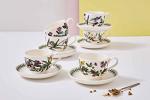 Portmeirion Botanic Garden 7oz Teacup & Saucer (Set of 4) - Poppy Motif, Earthenware Tea Set, Chip-Resistant Glaze - Dishwasher, Microwave, Freezer, Warm Oven Safe - Floral Afternoon Tea Drinkware