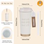 ZaoanHom Insulated Coffee Mug with Ceramic Coating, 18 oz Ceramic Lined Travel Coffee Mug with Leakproof Lid, Double Wall Stainless Steel Hot ＆ Cold Drinking Cup for Office Camping Travel, White