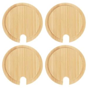 uxcell 4Pcs Bamboo Cup Lid with Spoon Hole 3.07 Inch, Wooden Coffee Cup Cover Tea Glass Cup Lid Seasoning Jar Mug Cover