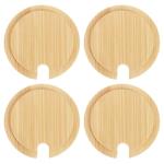 uxcell 4Pcs Bamboo Cup Lid with Spoon Hole 3.07 Inch, Wooden Coffee Cup Cover Tea Glass Cup Lid Seasoning Jar Mug Cover