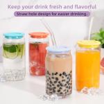 4 Pcs Silicone Lid Fit for Netany 16OZ Drinking Glass Cups with a diameter of 2.3"/58 mm, Replacement Lids for Beer Can Cups, Reusable Cover with Straw Hole for Glass Cup with Bamboo Lids