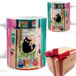 Famous Art Paintings Funny Cat Coffee Mug for Artist Art Lover Art Teacher Cat Lovers, Famous Art Picture Classic Art Vincent Art Aesthetic Canvas Mug Birthday Gift for Women Man (Open Window)