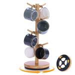 Krispmaild Mug Holder Tree, Upgraded 360° Rotated 8 Hooks Coffee Mug Holders for Counter, Bamboo Mug Rack Stand for Coffee Bar Accessories