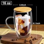 PARACITY Double Wall Glass Coffee Mugs 16OZ with Bamboo Lid/Spoon, Glass Coffee Cups Set of 2 with Handle, Insulated Clear Coffee Mug, Perfect for Latte, Cappuccino, Espresso, Hot Beverage, Tea