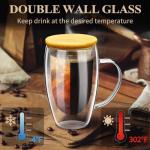 PARACITY Double Wall Glass Coffee Mugs 16OZ with Bamboo Lid/Spoon, Glass Coffee Cups Set of 2 with Handle, Insulated Clear Coffee Mug, Perfect for Latte, Cappuccino, Espresso, Hot Beverage, Tea