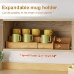 Hongtamoya 2-Tier Expandable Coffee Mug Holder, Mug Organizer for Kitchen Cabinets, Bamboo Mug Cup Rack, Multi-Functional Cup Holder Shelf, Coffee Bar Organizer, Home