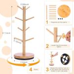 Krispmaild Mug Holder Tree, Upgraded 360° Rotated 8 Hooks Coffee Mug Holders for Counter, Bamboo Mug Rack Stand for Coffee Bar Accessories