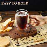 PARACITY Double Wall Glass Coffee Mugs 16OZ with Bamboo Lid/Spoon, Glass Coffee Cups Set of 2 with Handle, Insulated Clear Coffee Mug, Perfect for Latte, Cappuccino, Espresso, Hot Beverage, Tea