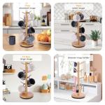 Krispmaild Mug Holder Tree, Upgraded 360° Rotated 8 Hooks Coffee Mug Holders for Counter, Bamboo Mug Rack Stand for Coffee Bar Accessories