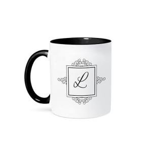 3dRose Coffee Mug, Size - 11oz - Initial letter L personal monogrammed fancy black and white typography elegant stylish personalized Monograms - funny coffee cup gift