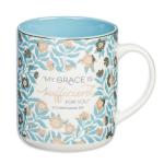 Christian Art Gifts Teal Floral Ceramic Coffee Mug – 14 oz. Lead and Cadmium-free Inspirational Scripture Coffee and Tea Mug for Women with Bible Verse: My Grace is Sufficient – 2 Corinthian 12:9