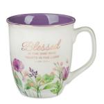 Christian Art Gifts Large Ceramic Inspirational Scripture Coffee & Tea Mug for Women: Blessed Encouraging Rose Gold Bible Verse, Novelty Drinkware for Home & Kitchen, Multicolor Purple Floral, 14 oz.
