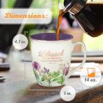 Christian Art Gifts Large Ceramic Inspirational Scripture Coffee & Tea Mug for Women: Blessed Encouraging Rose Gold Bible Verse, Novelty Drinkware for Home & Kitchen, Multicolor Purple Floral, 14 oz.