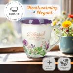Christian Art Gifts Large Ceramic Inspirational Scripture Coffee & Tea Mug for Women: Blessed Encouraging Rose Gold Bible Verse, Novelty Drinkware for Home & Kitchen, Multicolor Purple Floral, 14 oz.
