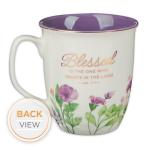 Christian Art Gifts Large Ceramic Inspirational Scripture Coffee & Tea Mug for Women: Blessed Encouraging Rose Gold Bible Verse, Novelty Drinkware for Home & Kitchen, Multicolor Purple Floral, 14 oz.