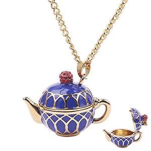 Zhang shine Dainty Funny Stacked Enamel Teacup Necklace, 3D Interlock Teapot Coffee Tea Cup Pendant Elegant Teacup Long Sweater Necklace for Women