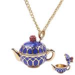 Zhang shine Dainty Funny Stacked Enamel Teacup Necklace, 3D Interlock Teapot Coffee Tea Cup Pendant Elegant Teacup Long Sweater Necklace for Women
