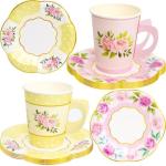 ceiba tree Tea Cups and Saucers with Handle Paper Disposable Tea Party Garden Spring Floral Decorations 24 Sets for Girls Women Flower Birthday Baby Shower Wedding Party Supplies Favors