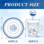 Whaline 80Pcs Blue White Floral Paper Tea Cups and Saucers Porcelain Chinoiserie Flower 9oz Disposable Teacups with Handle and Dessert Plates for Wedding Princess Baby Shower Birthday Spring Tea Party