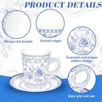 Whaline 80Pcs Blue White Floral Paper Tea Cups and Saucers Porcelain Chinoiserie Flower 9oz Disposable Teacups with Handle and Dessert Plates for Wedding Princess Baby Shower Birthday Spring Tea Party