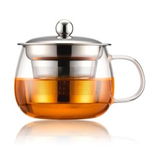 PARACITY Tea Cup with Infuser and lid, Glass Tea Cup of Heat Resistant Glass, 13oz Tea Mug, Clear Teacup for Loose Tea, Blooming Tea, Tea Bag, Tea Cup with Strainer for Family Daily