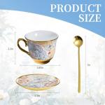 8 OZ Tea Cups and Saucers, 18 PCS Ceramic Vintage Tea Cups Set of 6, Blue Floral Cup Bulk for Cappuccino Coffee Espresso Lattes Afternoon Tea Housewarming Party Supply Thanksgiving Christmas Gifts