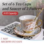 8 OZ Tea Cups and Saucers, 18 PCS Ceramic Vintage Tea Cups Set of 6, Blue Floral Cup Bulk for Cappuccino Coffee Espresso Lattes Afternoon Tea Housewarming Party Supply Thanksgiving Christmas Gifts