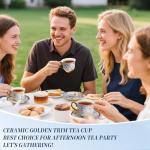 8 OZ Tea Cups and Saucers, 18 PCS Ceramic Vintage Tea Cups Set of 6, Blue Floral Cup Bulk for Cappuccino Coffee Espresso Lattes Afternoon Tea Housewarming Party Supply Thanksgiving Christmas Gifts