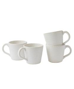 MELETĒ Stoneware Mug Set of 4-14oz Ceramic Coffee Mugs & Tea Cups with Handle - Perfect for Hot & Iced Drinks - Microwave & Dishwasher Safe - Rustic Minimalist Style - Oatmeal Cream - Ideal Gift