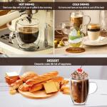 Ulrikco 4 Pack Double Walled Glass Coffee Mugs with Bamboo Lid/Spoon, Insulated Coffee Cups with Handle, Cappuccino Latte Glasses Cup, Clear Glass Mugs for Hot Drinks Tea Milk Juice Ice Cream (350ml)