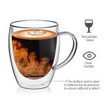 Ulrikco 4 Pack Double Walled Glass Coffee Mugs with Bamboo Lid/Spoon, Insulated Coffee Cups with Handle, Cappuccino Latte Glasses Cup, Clear Glass Mugs for Hot Drinks Tea Milk Juice Ice Cream (350ml)