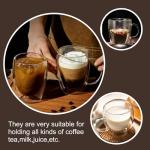 Ulrikco 4 Pack Double Walled Glass Coffee Mugs with Bamboo Lid/Spoon, Insulated Coffee Cups with Handle, Cappuccino Latte Glasses Cup, Clear Glass Mugs for Hot Drinks Tea Milk Juice Ice Cream (350ml)