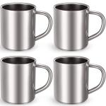 Cunhill 4 Set 7.5oz/220ml Stainless Steel Coffee Mug with Handle Metal Double Walled Cups Camping Mug Dishwasher Safe Tea Cups for Home Camping Travel Outdoors RV Keep Drinks Hot