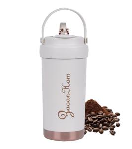 ZaoanHom Ceramic Coating Travel Coffee Mug, 17oz Insulated Ceramic Lined Small Coffee Cup, Double Wall Hot ＆ Cold Travel Drinking Cup with Leak-Proof Lid and Straw, White
