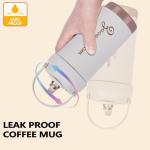 ZaoanHom Ceramic Coating Travel Coffee Mug, 17oz Insulated Ceramic Lined Small Coffee Cup, Double Wall Hot ＆ Cold Travel Drinking Cup with Leak-Proof Lid and Straw, White