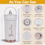 ZaoanHom Ceramic Coating Travel Coffee Mug, 17oz Insulated Ceramic Lined Small Coffee Cup, Double Wall Hot ＆ Cold Travel Drinking Cup with Leak-Proof Lid and Straw, White