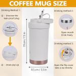 ZaoanHom Ceramic Coating Travel Coffee Mug, 17oz Insulated Ceramic Lined Small Coffee Cup, Double Wall Hot ＆ Cold Travel Drinking Cup with Leak-Proof Lid and Straw, White