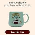 VIN FRESCO 12 oz Ceramic Coffee Mug – Microwave & Dishwasher Safe – Thick Stoneware Cup with Excellent Heat Retention for Coffee, Tea, Hot Chocolate & More (Green)