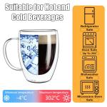 Set of 4 Double Walled Glass Coffee Mugs with Handles, 12oz Clear Coffee Mugs for Hot/Cold Beverages, Insulated Borosilicate Glass Cups for Cappuccino, Espresso, Latte, Tea, Milk, Microwave Safe