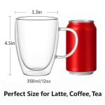 Set of 4 Double Walled Glass Coffee Mugs with Handles, 12oz Clear Coffee Mugs for Hot/Cold Beverages, Insulated Borosilicate Glass Cups for Cappuccino, Espresso, Latte, Tea, Milk, Microwave Safe