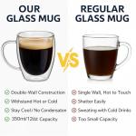 Set of 4 Double Walled Glass Coffee Mugs with Handles, 12oz Clear Coffee Mugs for Hot/Cold Beverages, Insulated Borosilicate Glass Cups for Cappuccino, Espresso, Latte, Tea, Milk, Microwave Safe